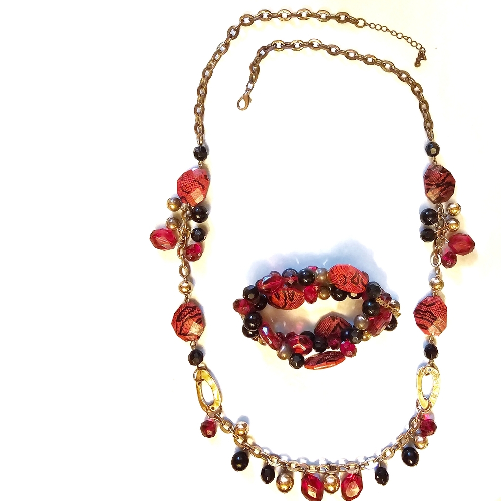 Chunky Snake Beads Necklace and Bracelet